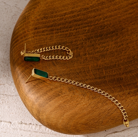 Gorgeous Green Crystal Chain Drop Earrings - Picture 4 of 8